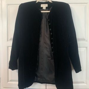 Vintage 90s Casual Corner Black Velvet Mandarin Style Coat / Blazer